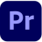 Icona di Adobe Premiere Pro, quadrato viola con una "P" bianca al centro.